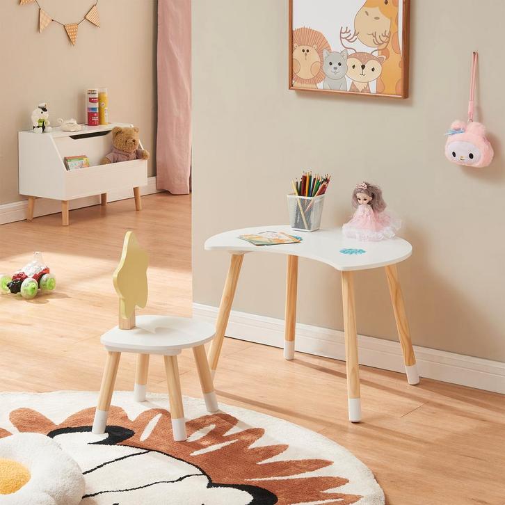 Kindertafelset Lallega met stoel wit geel en naturel [en.cas, Kinderen en Baby's, Kinderkamer | Tafels en Stoelen, Verzenden