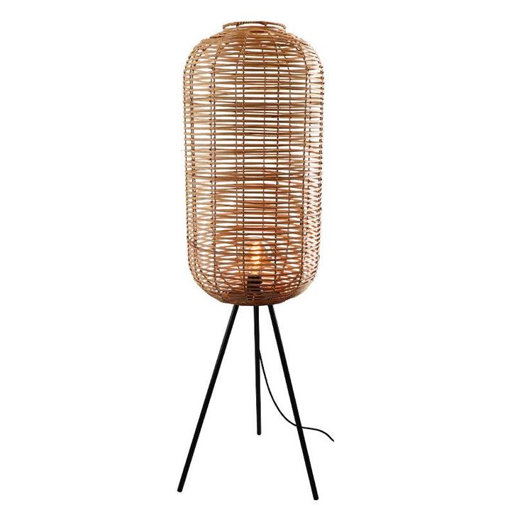 Rotan vloerlamp bruin, Pinar, met schakelaar, Huis en Inrichting, Lampen | Vloerlampen, Nieuw, Metaal, 150 tot 200 cm, Ophalen of Verzenden