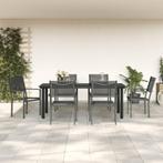 vidaXL 7-delige Tuinset textileen en staal zwart, Verzenden, 6 zitplaatsen, Nieuw, Rvs