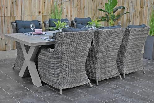 Norwich Tafel 250 Vintage Antique Grey met 6 Delano SHOWROOM, Tuin en Terras, Tuinsets en Loungesets, Eettafel, Stoel, 6 zitplaatsen