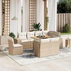 vidaXL 9-delige Loungeset met kussens poly rattan beige, Verzenden, Nieuw, Rotan, Loungeset