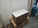Badmeubel 80 x 46 cm cognac oak met asia wit glans wastafel, Ophalen of Verzenden, Nieuw