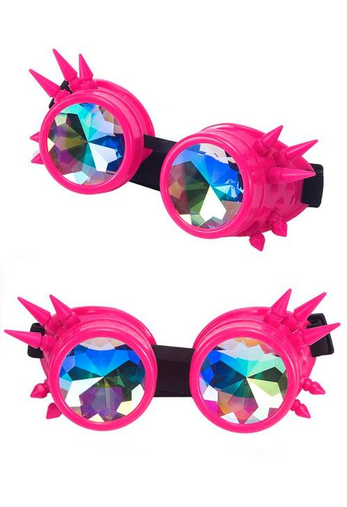 Goggles Steampunk Bril Spikes Roze Montuur Caleidoscoop Glaz, Hobby en Vrije tijd, Feestartikelen, Carnaval, Feestartikel, Nieuw