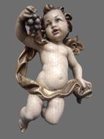 Snijwerk, alten uralten farbigen Engel mit Trauben gefasst, Antiek en Kunst