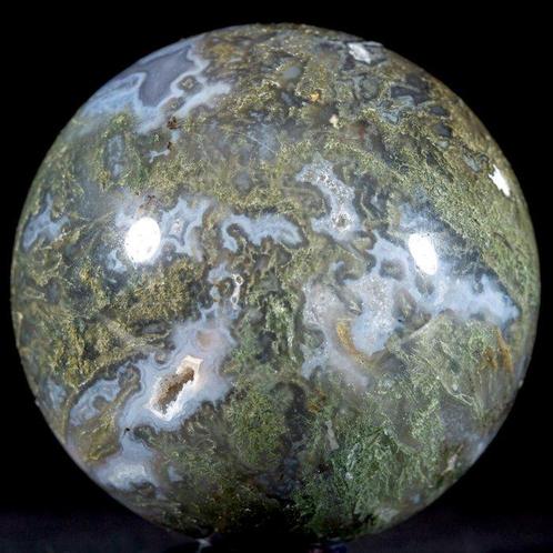 Mos Agata bol Eerste kwaliteit - Hoogte: 73.5 mm - Breedte:, Verzamelen, Mineralen en Fossielen