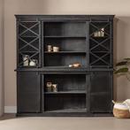 Buffetkast Mangohout Milan 160 Met Dubbele Deurtjes X Zwart, 150 tot 200 cm, Nieuw, Industriële meubels, 25 tot 50 cm