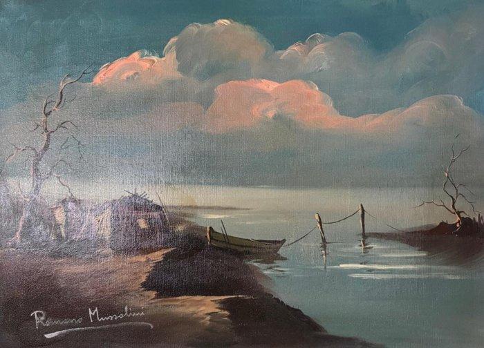 Romano Mussolini (1927-2006) - Barca sul lago, Antiek en Kunst, Kunst | Schilderijen | Klassiek