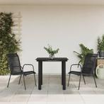 vidaXL 3-delige Tuinset textileen en staal zwart, 2 zitplaatsen, Verzenden, Nieuw, Rvs