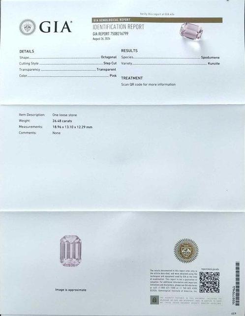 Zonder Minimumprijs Kunziet - 26.48 ct - Gemological, Sieraden, Tassen en Uiterlijk, Edelstenen