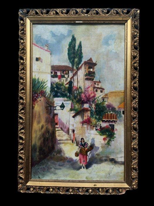 Escuela valenciana (XIX-XX) - Entre flores y cal blanca, Antiek en Kunst, Kunst | Schilderijen | Klassiek