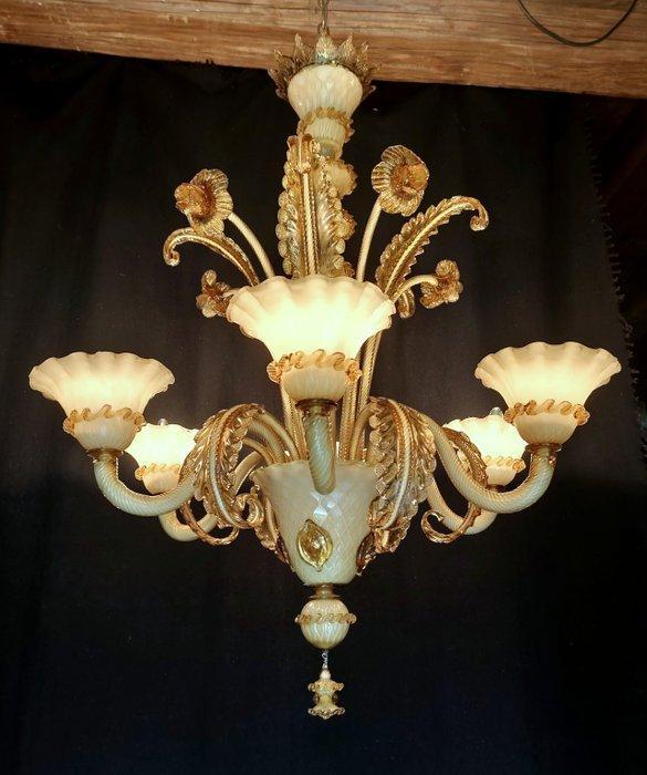 Attribuito alla fornace Barbini - Kroonluchter - Melkachtig, Antiek en Kunst, Antiek | Lampen