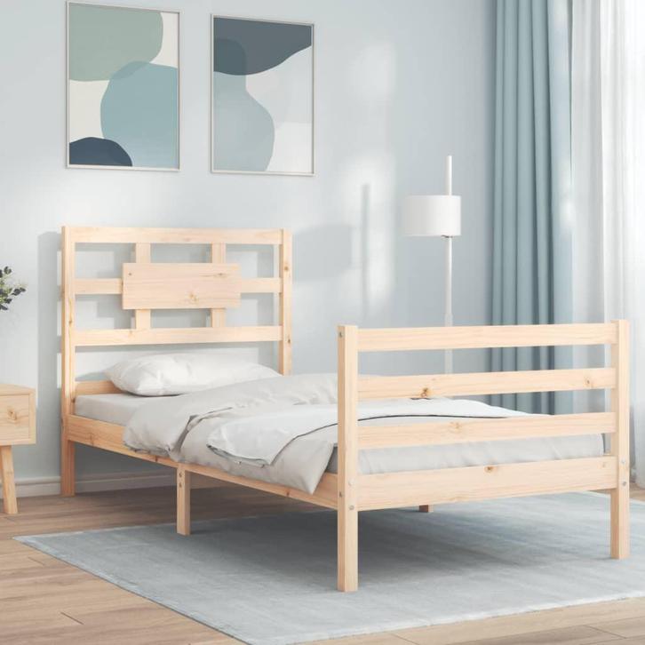 vidaXL Bedframe met hoofdbord massief hout 90x200 cm, Huis en Inrichting, Slaapkamer | Bedden, 90 cm, 200 cm, Bruin, Eenpersoons