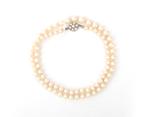 Cultivé parelcollier, 14 krt. witgouden sluiting met diamant, Sieraden, Tassen en Uiterlijk, Kettingen, Gebruikt