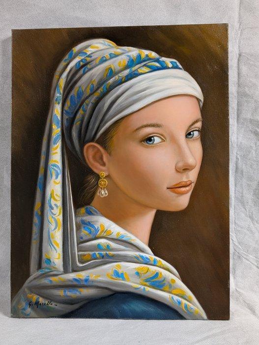 G. Morello (XX-XXI), Omaggio a Jan Vermeer - Lorecchino di, Antiek en Kunst, Kunst | Schilderijen | Klassiek