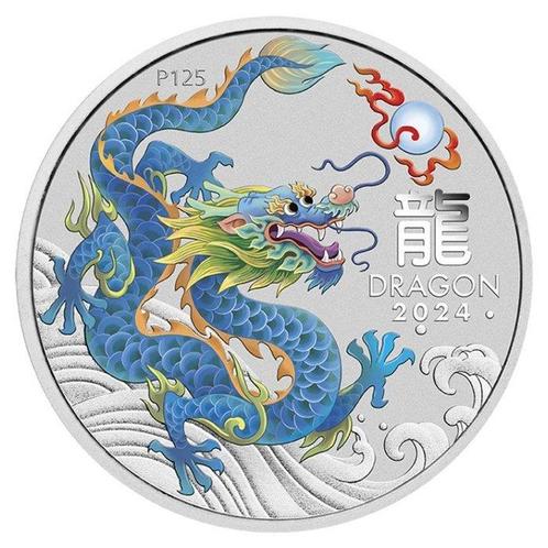 Australië. 2024 1 oz Coloured Lunar Year of the Dragon 2, Postzegels en Munten, Edelmetalen en Baren