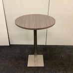 Sta-tafel rond Ø 80 cm, hoogte 114 cm, bruin eiken - RVS, Gebruikt, Ophalen of Verzenden