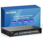 Nicgiga 24 poorten - gigabit PoE switch - 300W - 2 gb up -, Doe-het-zelf en Verbouw, Nieuw, Verzenden