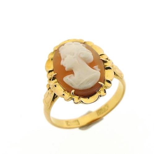 22 Krt. Vintage gouden ring met camee (klassiek, geelgoud), Sieraden, Tassen en Uiterlijk, Ringen, Dame, Met edelsteen, Overige kleuren