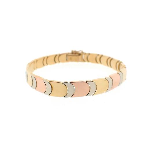 18 Krt. Tricolor gouden schakel armband | 19 cm (tricolore), Sieraden, Tassen en Uiterlijk, Armbanden, Overige kleuren, Gebruikt