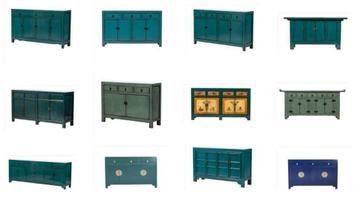 Chinese Kasten Blauw, Teal, Grijs, Oosterse Meubels, Mint beschikbaar voor biedingen