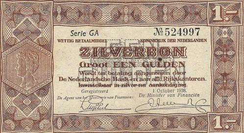 Bankbiljet 1 gulden 1938 Zilverbon Prachtig, Postzegels en Munten, Bankbiljetten | Nederland, Verzenden