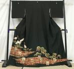 Formeel Japans zwart tomesode-kimono – Kraanvogels en