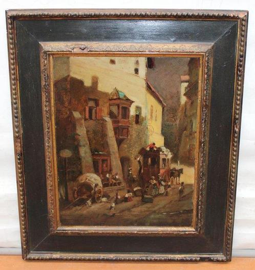 Carl Spitzweg (1808-1885), Navolger van - Calle con carruaje, Antiek en Kunst, Kunst | Schilderijen | Klassiek