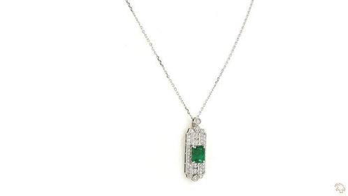 Ketting met hanger Platina - 3.55ct. tw. Smaragd - Diamant -, Sieraden, Tassen en Uiterlijk, Antieke sieraden