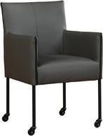 Donkergrijze leren moderne kuipstoel - poot rond zwart met w, Huis en Inrichting, Overige kleuren, Nieuw, Leer, Ophalen of Verzenden