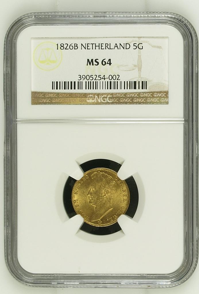 Gouden Willem I 5 gulden 1826 Brussel MS64 NGC (Top pop 4/0), Postzegels en Munten, Munten | Nederland, Losse munt, 5 gulden, Koning Willem I