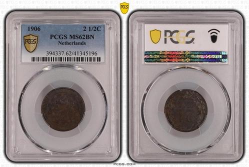 Koningin Wilhelmina 2 1/2 cent 1906 MS62 BN PCGS, Postzegels en Munten, Munten | Nederland, Losse munt, Koningin Wilhelmina, Verzenden