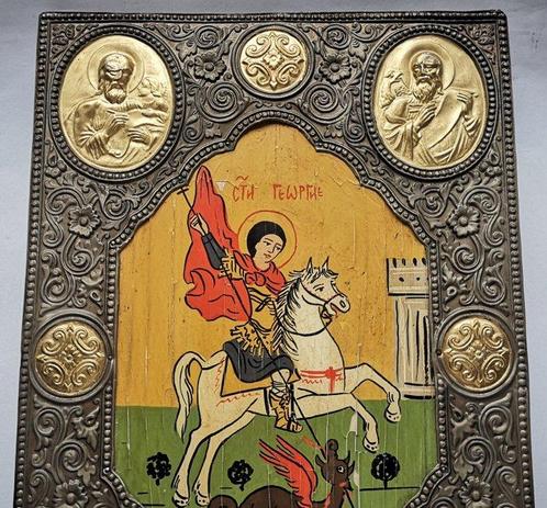 Icoon - Russische handbeschilderde icoon van Sint Joris de, Antiek en Kunst, Antiek | Boeken en Bijbels