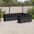 vidaXL 10-delige Loungeset met kussens poly rattan zwart, Verzenden, Nieuw, Rotan, Loungeset