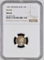 Koningin Wilhelmina 10 cent 1941 MS66 NGC gecertificeerd, Verzenden, Zilver, 10 cent, Koningin Wilhelmina