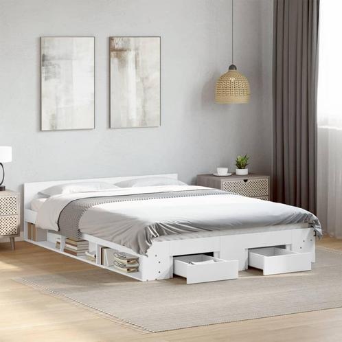 vidaXL Bedframe met lades bewerkt hout wit 160x200 cm, Huis en Inrichting, Slaapkamer | Bedden, 160 cm, 200 cm, Wit, Tweepersoons