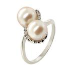 Ring - 18 karaat Witgoud - 0.04ct. tw. Parel - Diamant - 18K, Nieuw