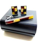 Set van manchetknopen en dasclip met natuurlijk Baltisch