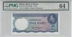 1965 Pmg Certified biljets Ghana P 5a 1 Cedi Nd Pmg 64, Postzegels en Munten, Bankbiljetten | Europa | Niet-Eurobiljetten, Verzenden