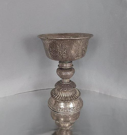 Grote Boterlamp 25 cm - 1083 g - Zilver - Tibet - eind 19e -, Antiek en Kunst, Antiek | Goud en Zilver