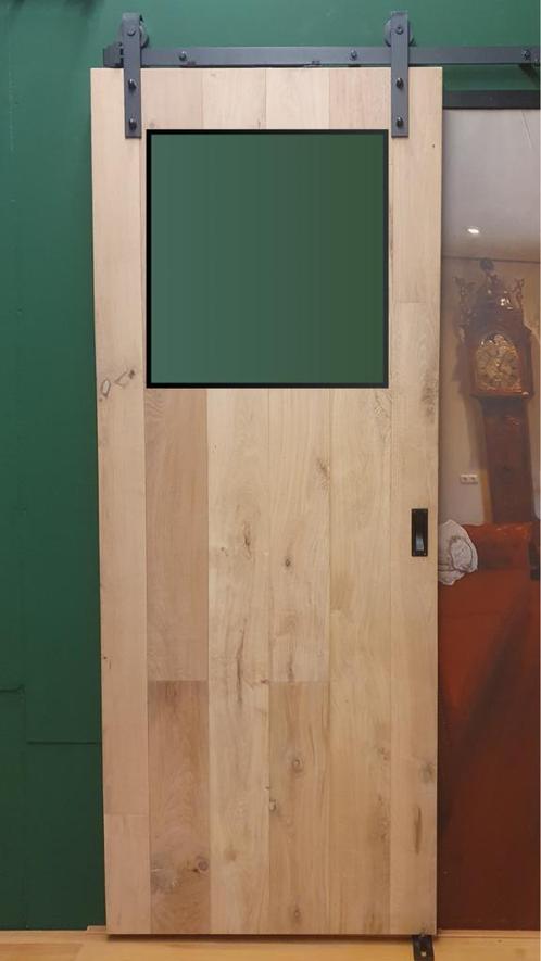 eiken schuifdeur met glas in stalen frame, Doe-het-zelf en Verbouw, Deuren en Horren, Schuifdeur, Nieuw, Glas, Hout, Metaal, Binnendeur