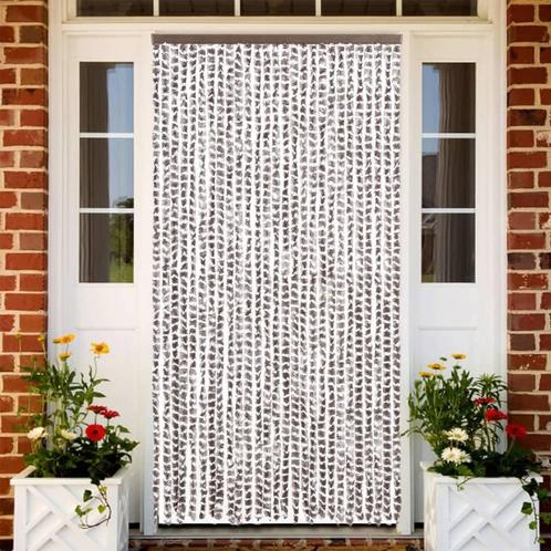 vidaXL Vliegengordijn 118x220 cm chenille taupe en wit, Huis en Inrichting, Stoffering | Gordijnen en Lamellen, Nieuw, Verzenden