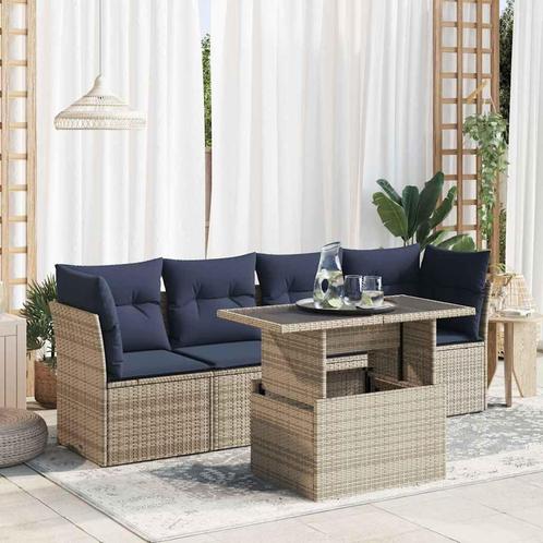 vidaXL 5-delige Loungeset met kussens poly rattan acacia, Tuin en Terras, Tuinsets en Loungesets, Loungeset, Nieuw, Rotan, Verzenden