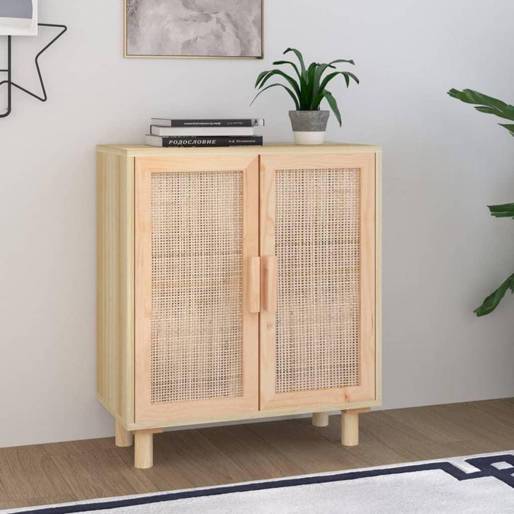 vidaXL Dressoir 60x30x70 cm massief grenenhout en rattan, Huis en Inrichting, Kasten | Dressoirs, 25 tot 50 cm, Nieuw, 50 tot 100 cm