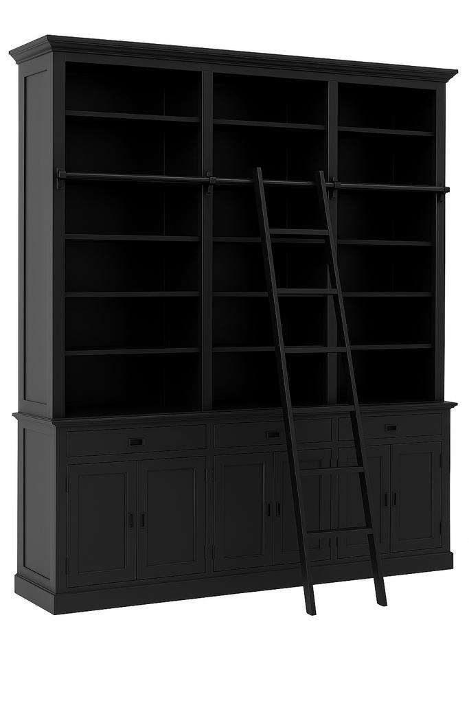 Boekenkast zwart met trap Reeuwijk XXXL 300 x 300cm, Huis en Inrichting, Kasten | Boekenkasten, Ophalen of Verzenden