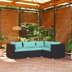 vidaXL 4-delige Loungeset met kussens poly rattan zwart, Verzenden, Nieuw, Rotan, Loungeset