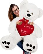 Knuffelbeer met Hart – I LOVE You – Wit 90cm (Overige), Verzenden, Nieuw