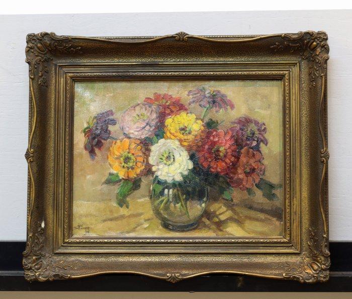 Ben Viegers (1886-1947) - Bloemenpracht in glasvaas., Antiek en Kunst, Kunst | Schilderijen | Klassiek