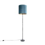 Vloerlamp antiek grijs velours kap blauw 40 cm - Simplo, Nieuw, Overige materialen, Retro, 150 tot 200 cm