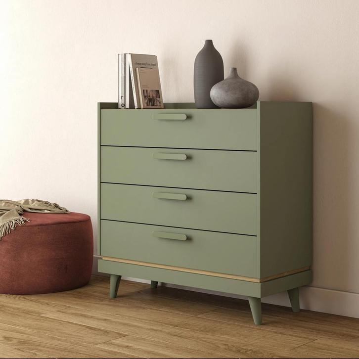 Ladekast Skagen - Groen - 4 Lades, Huis en Inrichting, Kasten | Ladekasten, Nieuw, Verzenden