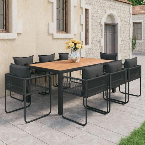 vidaXL 9-delige Tuinset PVC-rattan zwart en bruin, Tuin en Terras, Tuinsets en Loungesets, Tuinset, Nieuw, 8 zitplaatsen, Kunststof